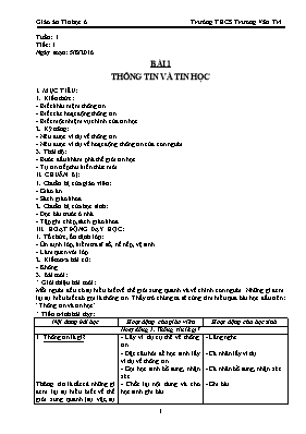 Giáo án Tin học lớp 6 - Học kì I - Năm học 2016-2017 - Trường THCS Trương Văn Tr